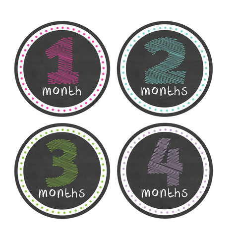 Girl Colorful Chalkboard Style Baby Month Stickers