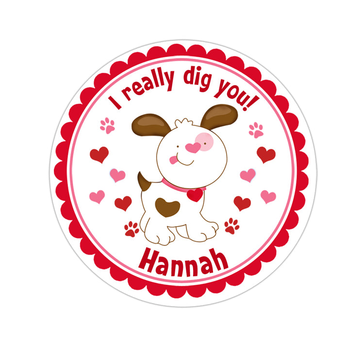 Girl Puppy Dog Valentines Day Personalized Sticker Valentines Day Stickers - INKtropolis