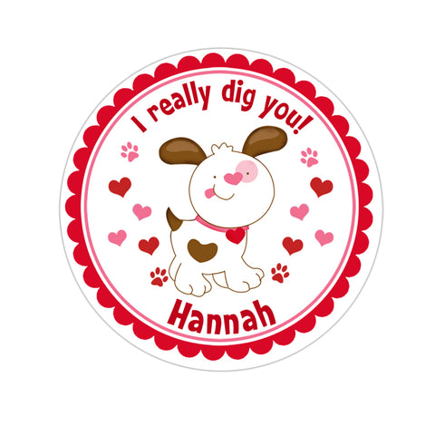 Girl Puppy Dog Personalized Valentines Day Sticker