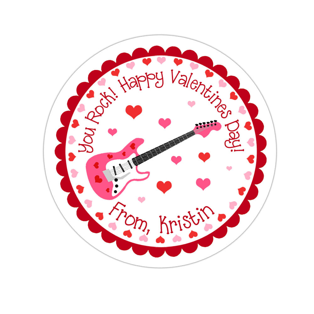 Guitar Girl Valentines Day Personalized Sticker Valentines Day Stickers - INKtropolis