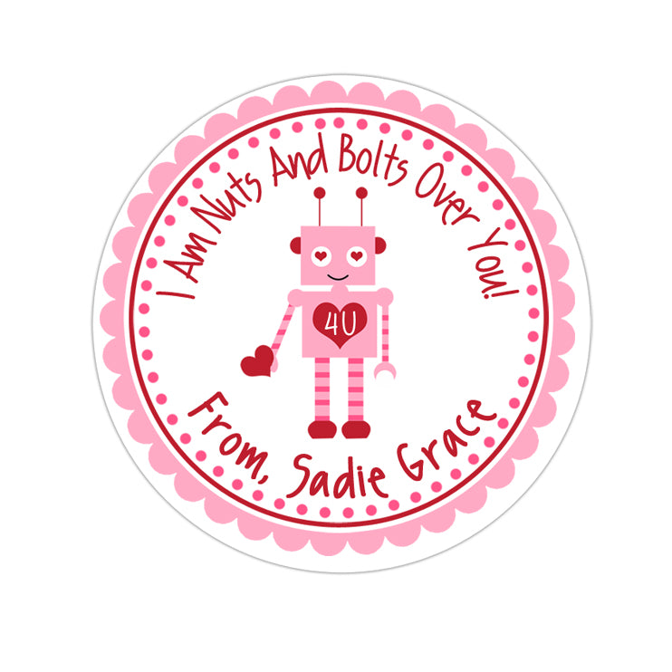 Girl Robot Valentines Day Personalized Sticker Valentines Day Stickers - INKtropolis