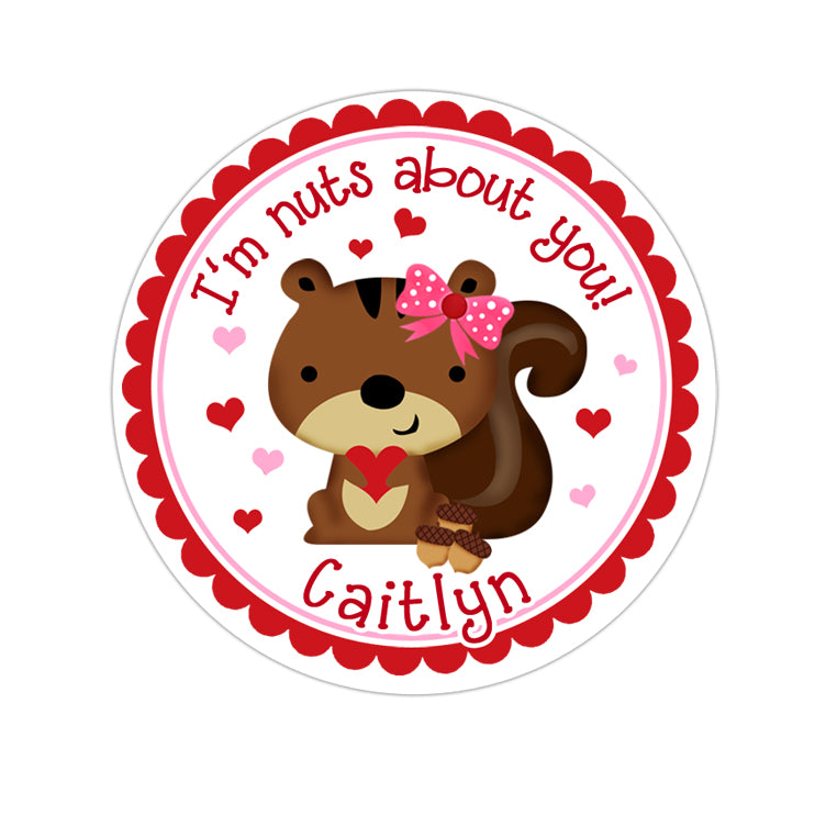 Girl Squirrel Valentines Day Personalized Sticker Valentines Day Stickers - INKtropolis