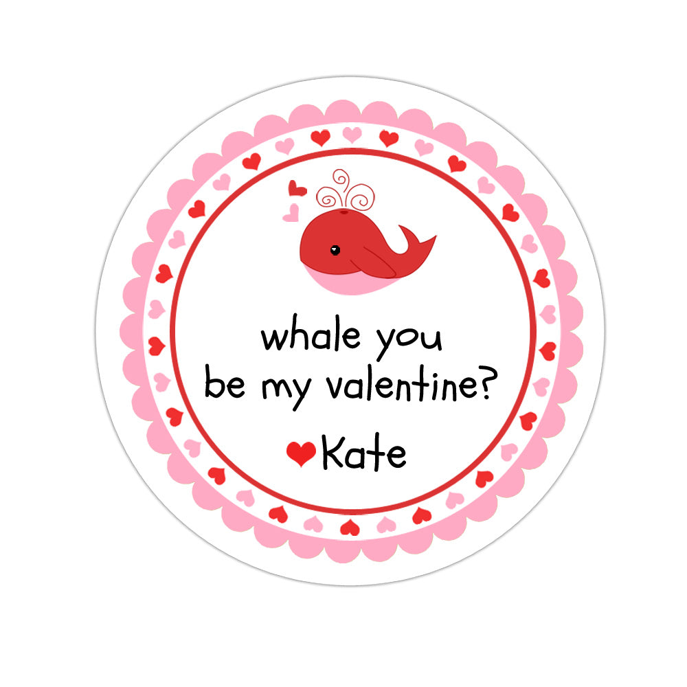 Whale Girl Valentines Day Personalized Sticker Valentines Day Stickers - INKtropolis
