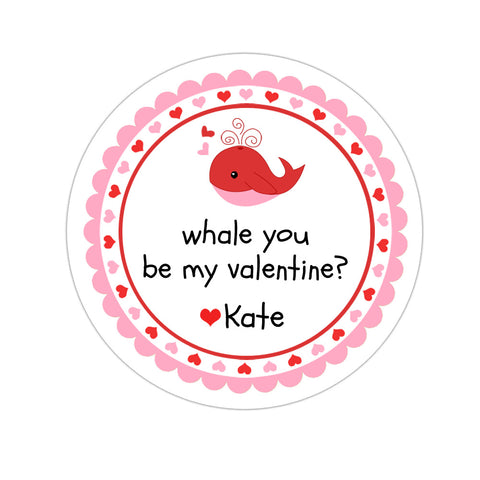 Whale Girl Personalized Valentines Day Sticker