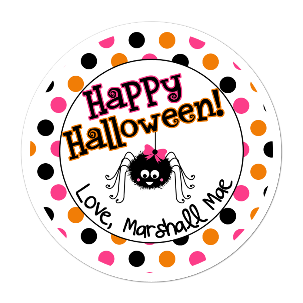 Girly Spider Polka Dots Personalized Sticker Halloween Stickers - INKtropolis