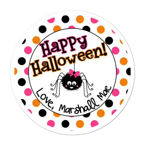 Girly Spider Polka Dots Personalized Halloween Sticker