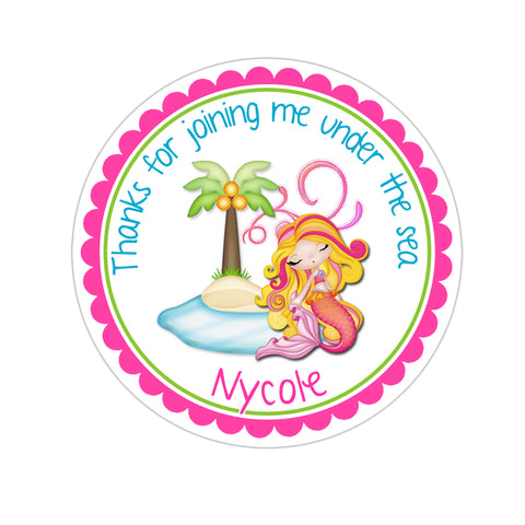 Mermaid Personalized Birthday Favor Sticker