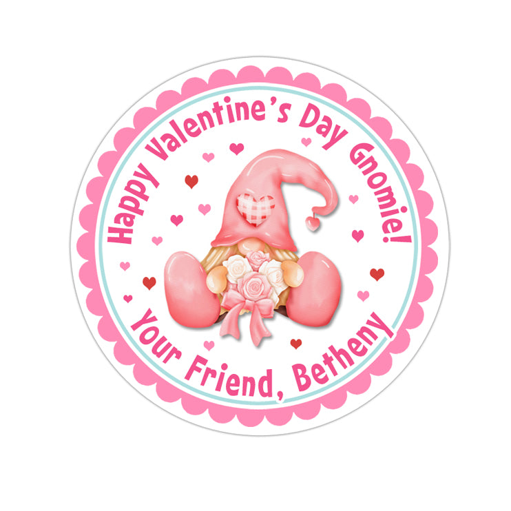 Pink Gnome Personalized Valentines Day Sticker