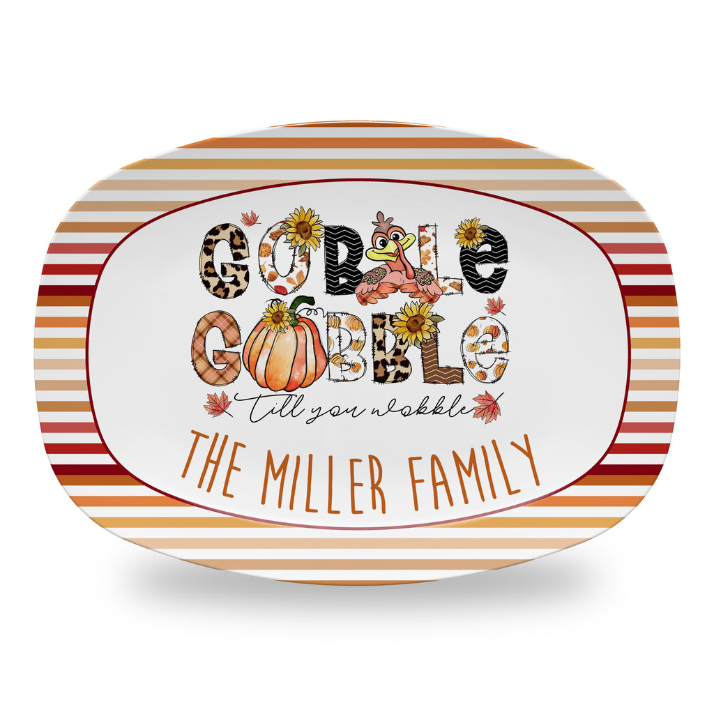 Personalized Thanksgiving Platter, Serving Tray - Gobble Gobble Til You Wobble