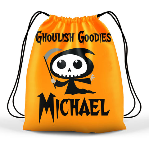 Personalized Halloween Trick Or Treat Bag, Kids Drawstring Bag - Grim Reaper