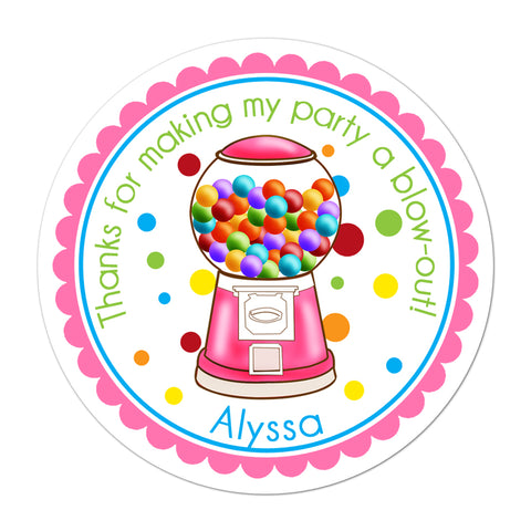 Pink Gumball Machine Personalized Birthday Favor Sticker