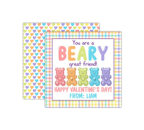 Personalized Gummy Bears Valentine's Day Tags, Valentine Cards