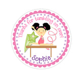 Black Hair Girl Gymnastic Personalized Sticker Birthday Stickers - INKtropolis