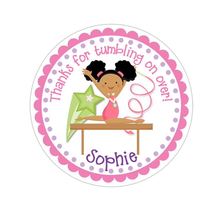 African American Girl Gymnastic Personalized Sticker Birthday Stickers - INKtropolis