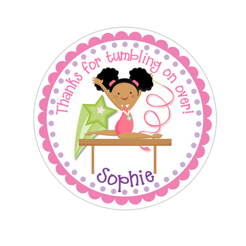 African American Girl Gymnastic Personalized Birthday Favor Sticker