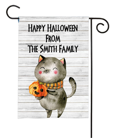 Personalized Halloween Garden Flag - Black Cat