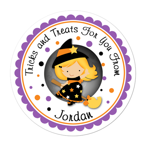 Blonde Hair Witch Personalized Halloween Sticker