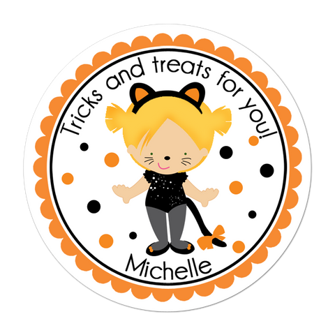 Blonde Hair Cat Costume Personalized Halloween Sticker