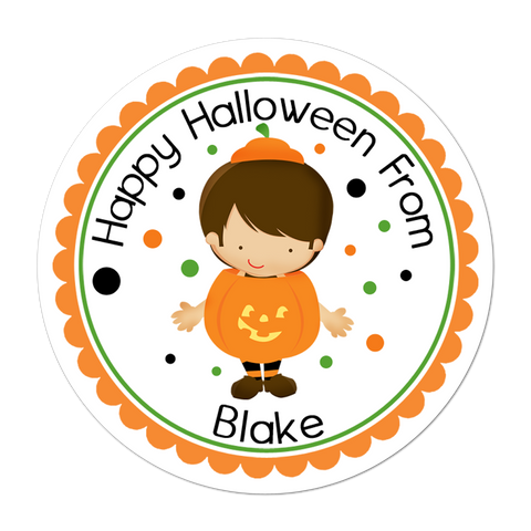 Boy Pumpkin Costume Personalized Halloween Sticker