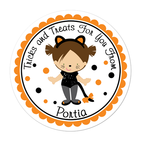 Brown Hair Cat Costume Personalized Halloween Sticker