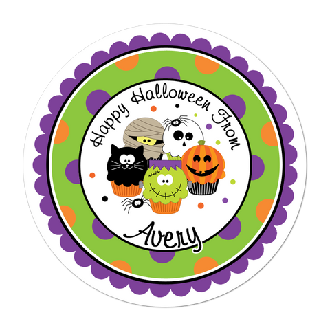 Halloween Cupcakes Polka Dot Border Personalized Halloween Sticker