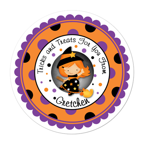 Witch Polka Dot Border Personalized Halloween Sticker