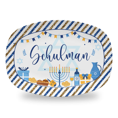 Personalized Hanukkah Platter, Jewish Serving Tray - Menorah
