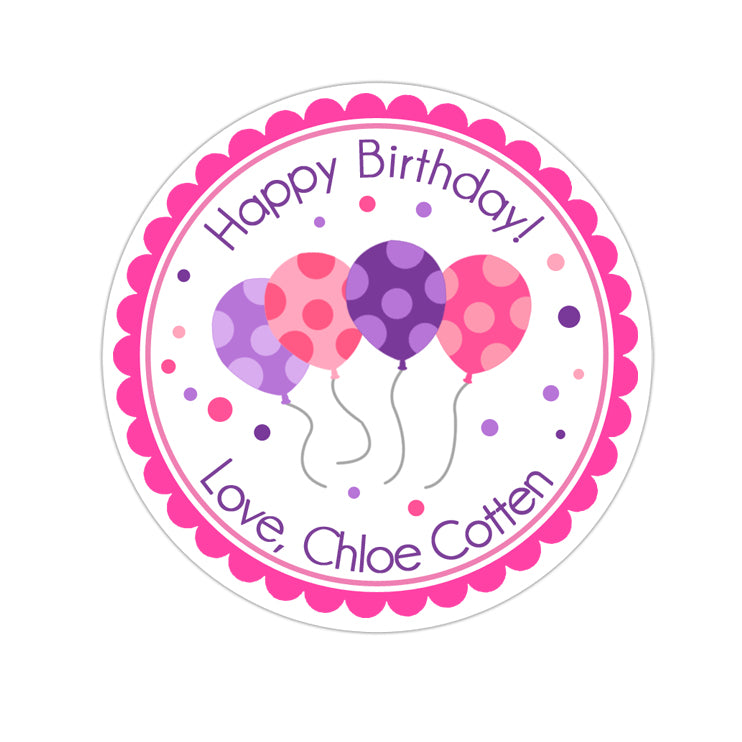 Pink and Purple Birthday Balloons Personalized Sticker Birthday Stickers - INKtropolis