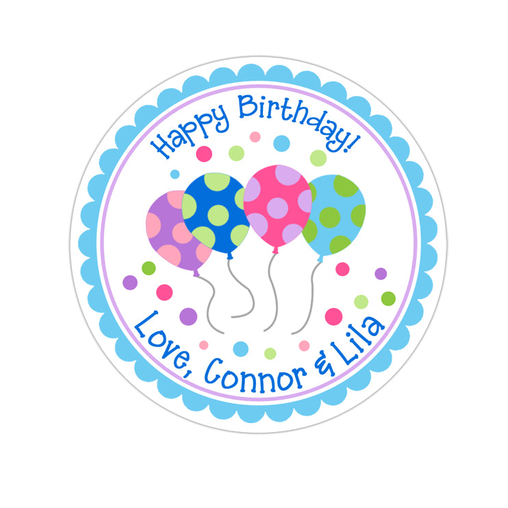 Pastel Birthday Balloons Personalized Sticker Birthday Stickers - INKtropolis