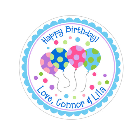 Pastel Birthday Balloons Personalized Birthday Favor Sticker