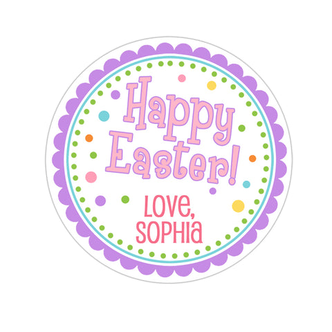 Happy Easter Pink and Purple Personalized Easter Sticker