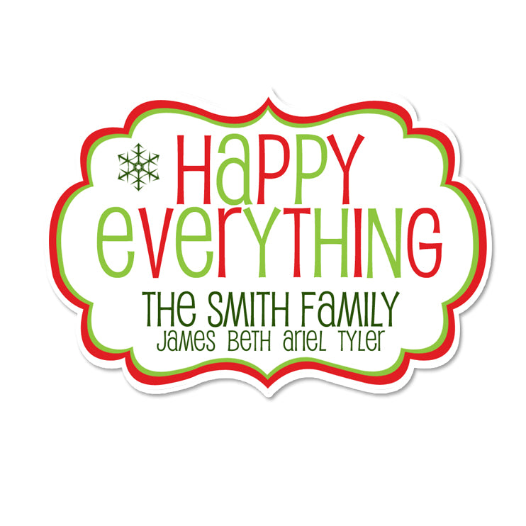 Happy Everything Fancy Framed Shaped Personalized Sticker Christmas Stickers - INKtropolis