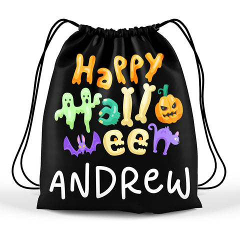 Personalized Halloween Trick Or Treat Bag, Kids Drawstring Bag - Happy Halloween Too