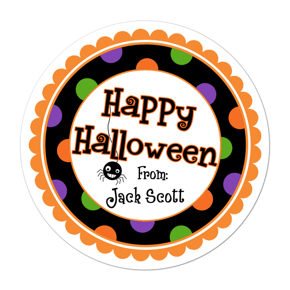 Happy Halloween Wide Polka Dot Border Personalized Sticker Halloween Stickers - INKtropolis