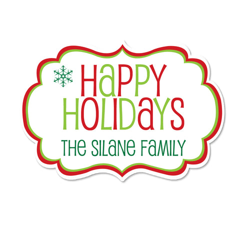 Happy Holidays Fancy Framed Shaped Personalized Christmas Gift Sticker