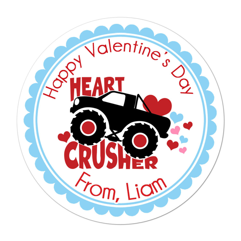 Heart Crusher Monster Truck Personalized Valentines Day Sticker