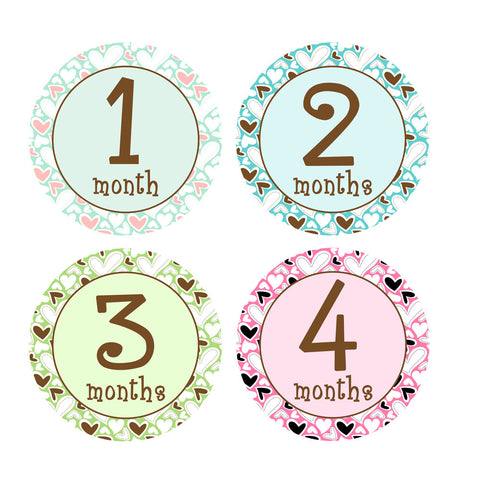 Hearts Galore Baby Month Stickers