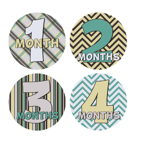 Hipster Plaid, Chevron & Stripes Baby Month Stickers