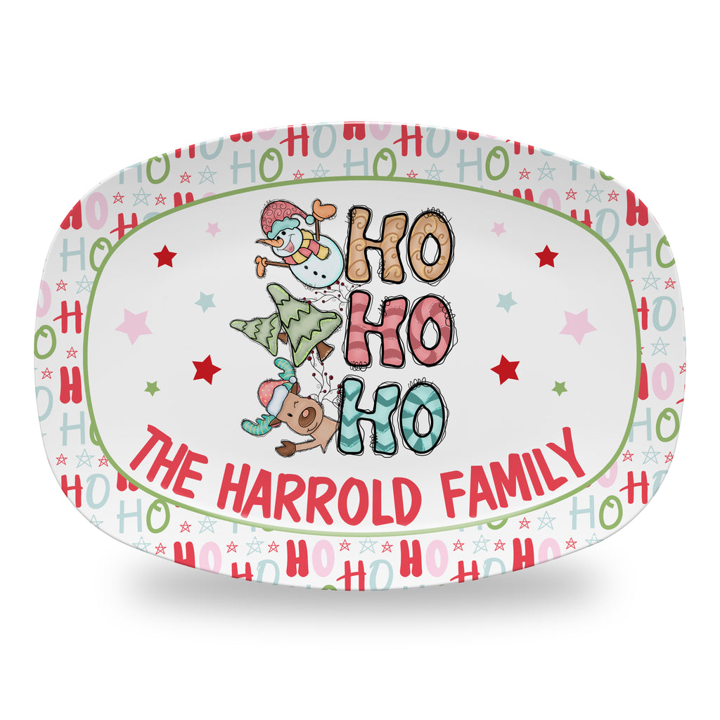 Personalized Christmas Holiday Platter, Serving Tray - Ho Ho Ho