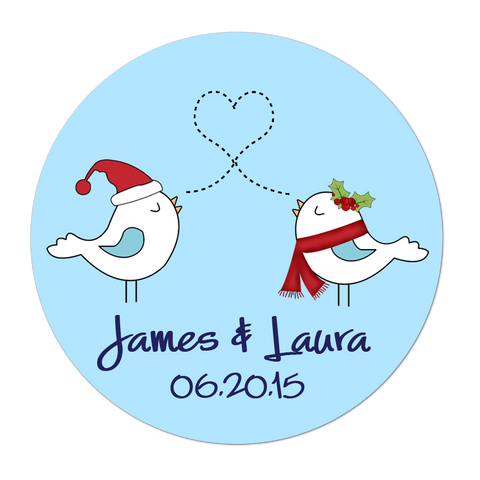 Winter Birds Personalized Wedding Favor Sticker
