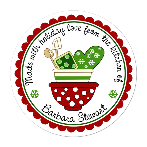 Holiday Mixing Bowls Personalized Kithcen Labels
