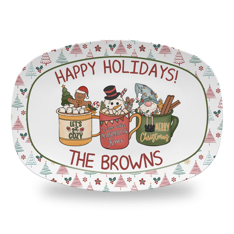 Personalized Christmas Holiday Platter, Serving Tray - Hot Chocolate