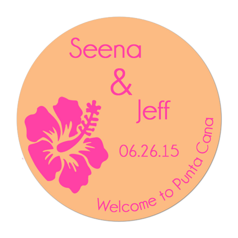 Tropical Hibiscus Personalized Wedding Favor Sticker