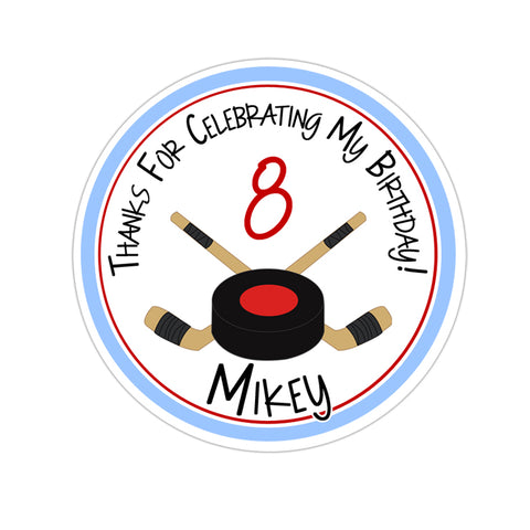 Ice Hockey Personalized Birthday Favor Sticker