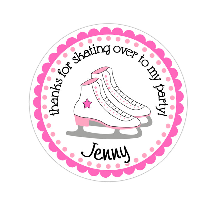 Pink Ice Skates Personalized Sticker Birthday Stickers - INKtropolis