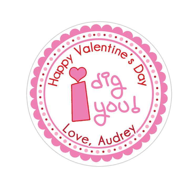 Girl I Dig You Valentines Day Personalized Sticker Valentines Day Stickers - INKtropolis