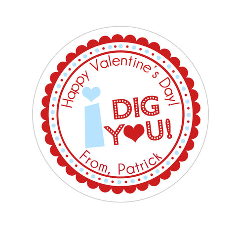 Blue I Dig You Personalized Valentines Day Sticker
