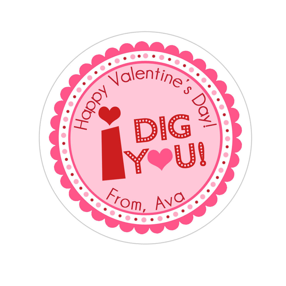 I Dig You Girl Valentines Day Personalized Sticker Valentines Day Stickers - INKtropolis