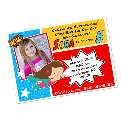 Superhero Girl Digital Birthday Invitation