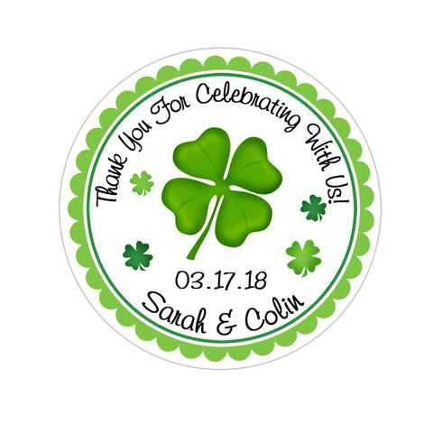 St Patricks Day Wedding Four Leaf Clover Personalized Sticker